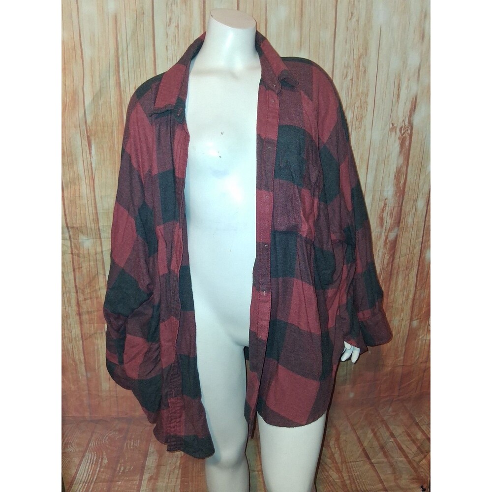 American Eagle Multicolor Plaid 3/4 Sleeve Button Up Blouse Sz XL